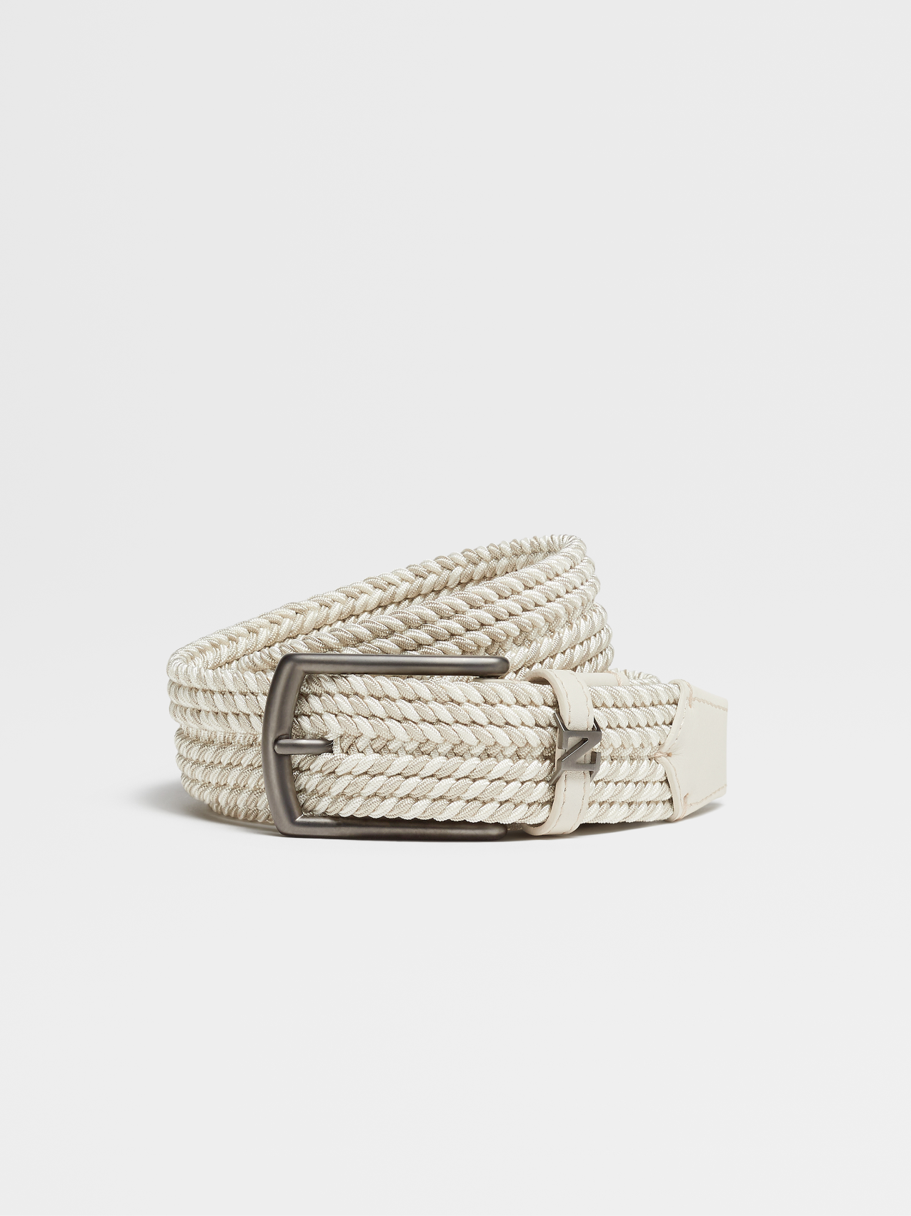 Off White Mélange Elastic Rayon Braided Belt